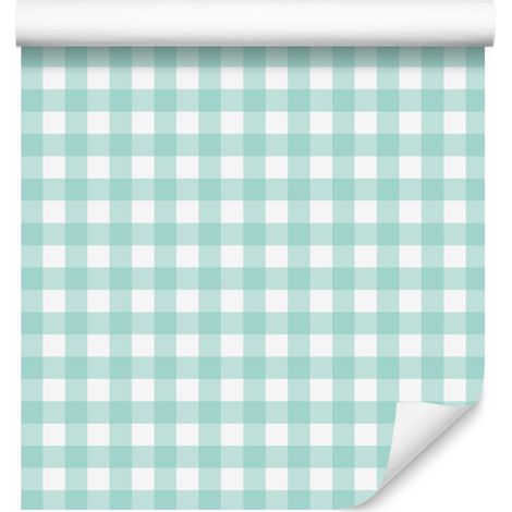 Papier peint à motif menthe et blanc, fond menthe, 50 x 1000 cm (1/5)