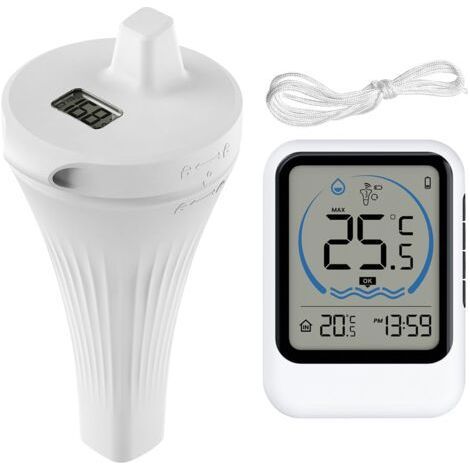 FENOPLASTICAThermomètre de piscine sans fil IP68 flottant avec capteur de température - Écran LCD - Thermomètre numérique sans fil pour piscine, aquarium, baignoire, étang (1/5)