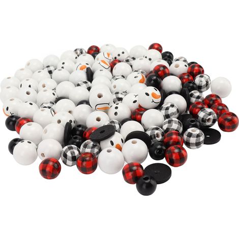 Billes de Noël en bois Schima Superba, motif imprimé, ornement de suspension DIY réutilisable pour décoration de fête (1/5)