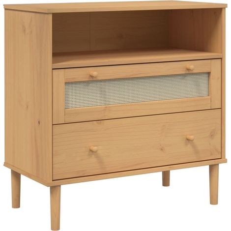Credenza buffet cassettiera mobile contenitore organizer cucina soggiorno soggiorno effetto rattan 80 x 40 x 80 cm legno di pino massiccio marrone 020036233