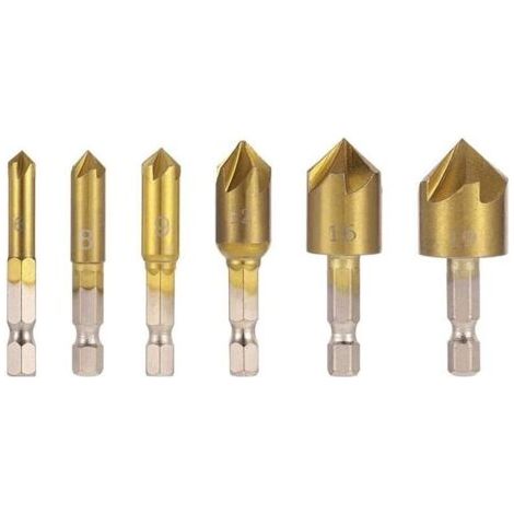 Jeu de 6 forets à fraiser à angle de 82° pour bois, à changement rapide, de 6 à 19 mm (1/4)