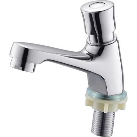 Robinet temporisé chromé à fermeture automatique, robinet d'évier temporisé à économie d'eau, robinet public pour cuisine et salle de bain. (1/5)