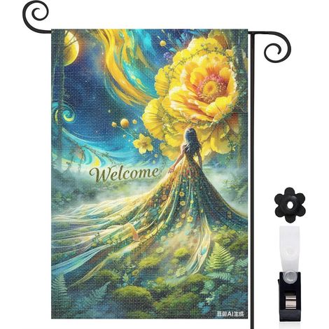 Bannière de cour fée magique et champignons lumineux 30 x 45 cm décoration jardin et terrasse (1/4)