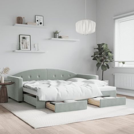 Daybed with Trundle&Drawers without Mattress Light Grey 90x190 cm vidaXL