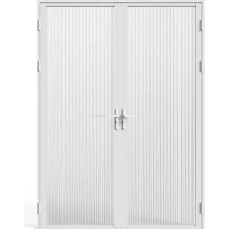 Blocco porta reversibile a due battenti in Alluminio e Vetro temperato Testurizzato - 2 x H204 x L73 cm - Bianco - LOXTON (1/5)