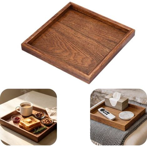 Plateau en bois 15 x 15 cm - boîte de rangement pour snacks, café et bijoux, brun (1/5)