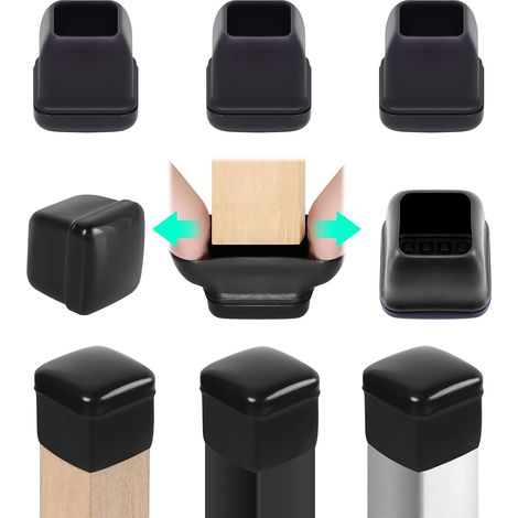 24 Embouts Chaise Carrés 19-25mm - Silicone et Téflon - Glissement Silencieux - Protection Sol Intérieur Extérieur (1/5)