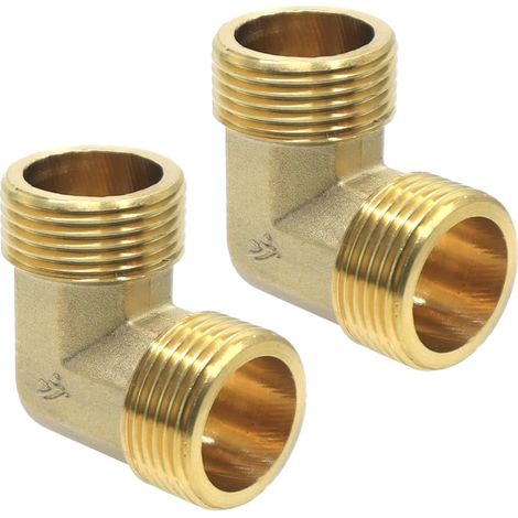 Coude 90° Laiton - Lot de 2 - 1 Pouce AG - Raccord Tuyauterie - Eau Potable et Chauffage - DN25 (1/5)