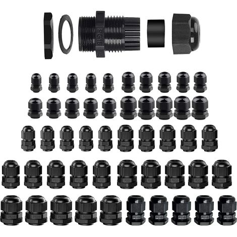 Presse-Étoupes 50 Pièce étoupes en Plastique étanche Ip68 Noir Réglable Presse Etoupe pour La Maison Jardin Éclairage D'extérieur Câble M12 M16 M20 M25 PG7 PG9 PG11 PG13.5 PG16(Ø3.5-18mm) (1/5)