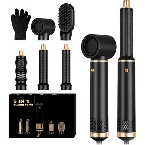 Seche Cheveux Air Brush 5 en 1,1000W Air Styler Brosse Soufflante,Hair Styler avec 30mm boucleur,Sèche-cheveux Ionique Pour Cheveux Bouclés et Lissés,Température Vitesse du vent Réglable (1/5)