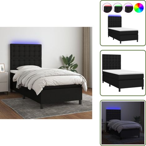 Sommier à lattes de lit avec matelas et LED Noir 80x200cm Tissu - Sommier Tapissier - Lit Avec Led - Matelas Ressorts Ensachés - Tête De Lit Ajustable - Éclairage LED (1/5)