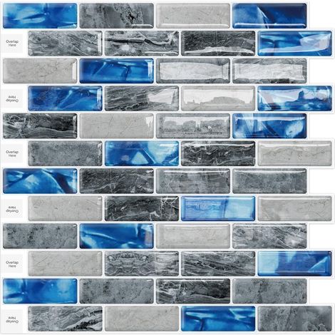 3d Relief Carrelage Adhesif Mural Credence Adhesive Cuisine 10 Pièces Autocollant,Bleu Marine,Vinyle,Plastique,Salle de Bain,Washbasin,Buanderie,30.5x 30.5 cm (1/5)