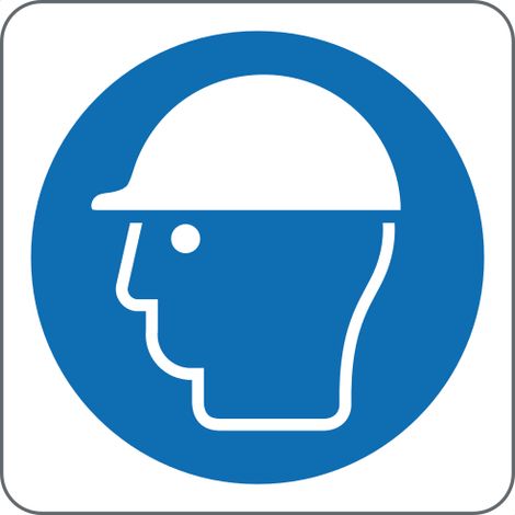 Panneau de protection de la tête à port - Panneau obligatoire conforme à la norme ISO 7010 - Taille: 6060mm - Matériau: Adhesive PVC