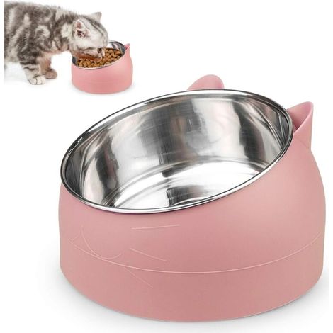 Ensemble de bols pour chat, bol amovible en acier inoxydable, bols d'alimentation pour chat, plate-forme inclinée à 15° bol d'alimentation chat (400ML) (1/5)