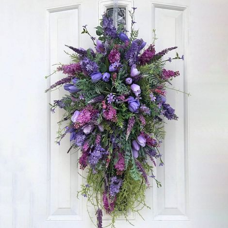Guirlande Artificielle - Couronne De Porte Printemps Été - Fleur Rose Et Feuillage Vert - 50 cm - Décoration Intérieure Et Extérieure - 1 Pièce (1/5)