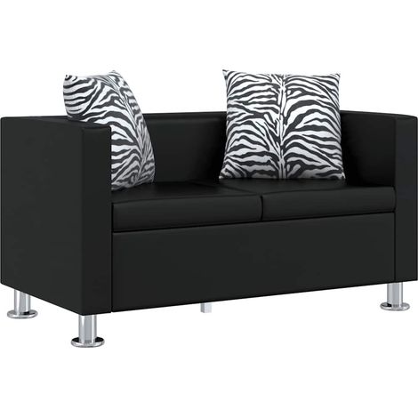 Canapé Sofa à 2 places Cuir synthétique Noir (1/5)