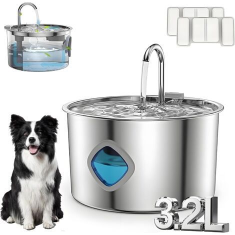 Pawdrates Fontaine à eau Pawdrates 3,2 l pour chien et chat avec niveau d'eau visuel, fontaine à eau pour chien en acier inoxydable 304 avec 3 modes d'arrosage et pompe silencieuse (1 pièce + 2 (1/5)