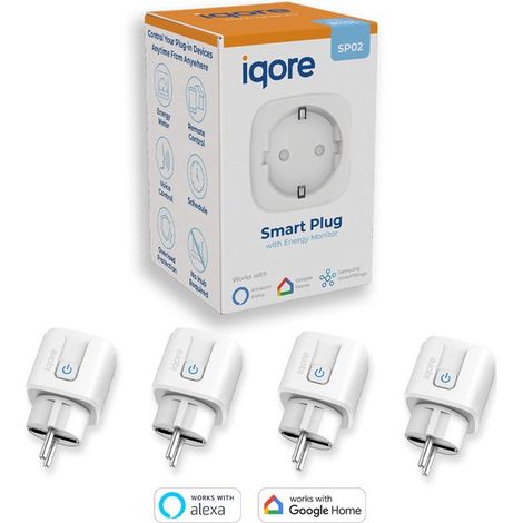 Lot de 4 prises connectées Wi-Fi 16 A avec minuterie et suivi de consommation, compatibles Google Assistant, Amazon Alexa et SmartThings (1/2)