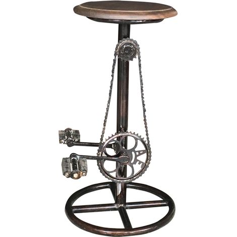 Wow Cycle Stool with Wooden Top - Mango Wood/Iron - L41 x W38 x H75 cm - Coffee Finish