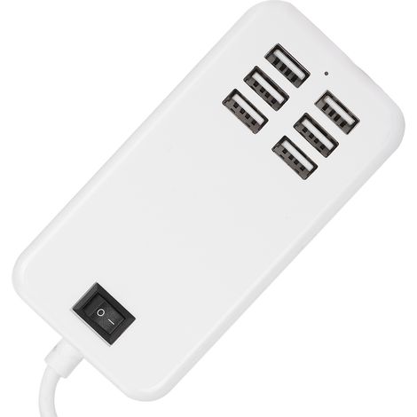 Station de Recharge Rapide 6 Ports USB 30W, Bloc d'Alimentation Secteur 100‑240V avec Prise UE