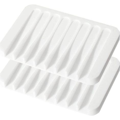 Porte-savon en silicone blanc, support pour savon et assiettes, idéal pour la salle de bain. (1/5)