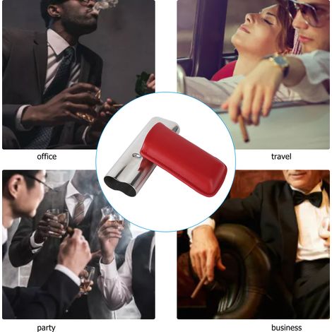 Étui à cigares en cuir portable, 2 emplacements avec tubes en acier inoxydable, rouge, pour voyage en extérieur (1/5)
