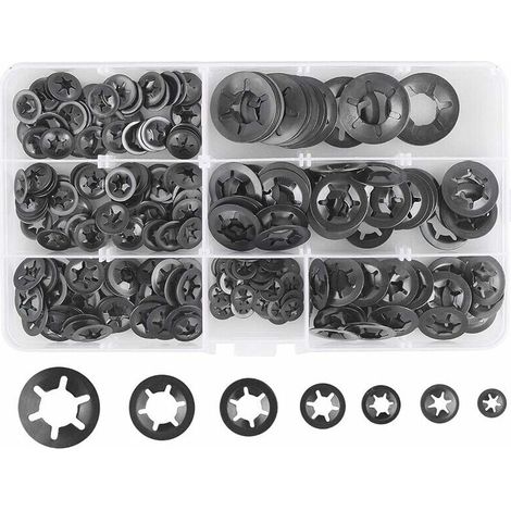 280pcs 7 Sizes Lock Washers, Steel Lock Washers Quick Release Lock Washers M3 M4 M5 M6 M8 M10 M12, Black (1/5)