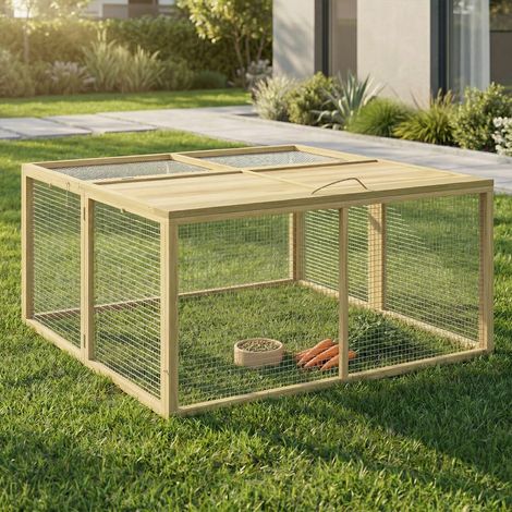 Enclos Lapin Extérieur Cage Lapin Intérieur Pliable Toit Ouvrant Total Poignée 1,44㎡ 120x120x57cm Naturel (1/5)