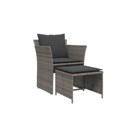 Chaise de jardin avec tabouret gris résine tressée (1/5)