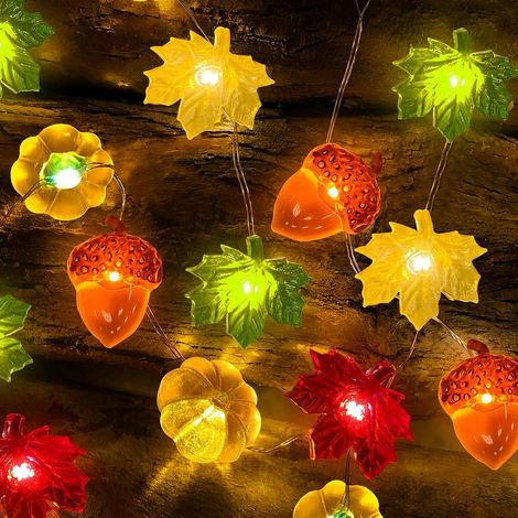 Guirlande lumineuse automnale 3 m – 30 LED citrouilles, feuilles d’érable et pommes de pin, minuterie et alimentation à piles (1/5)