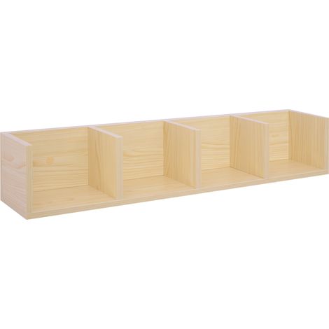 HOMCOM Wall Mount Storage Shelf CD Media Storage Rack with 4 Cubes Natural wood