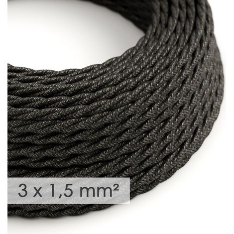 Creative-Cables Cavo elettrico in tessuto, Sezione 3x1,50, 1 m, Antracite TN03, Trecciato, Lino naturale