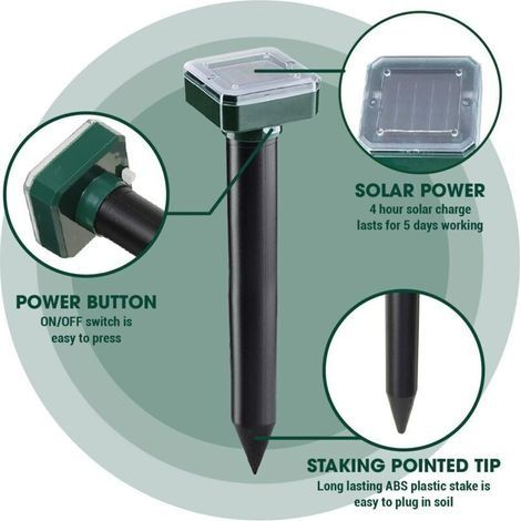 Set mit 4 solarbetriebenen Abwehrgeräten gegen Maulwürfe, Wühlmäuse und Taschenratten – für den Außenbereich (1/3)