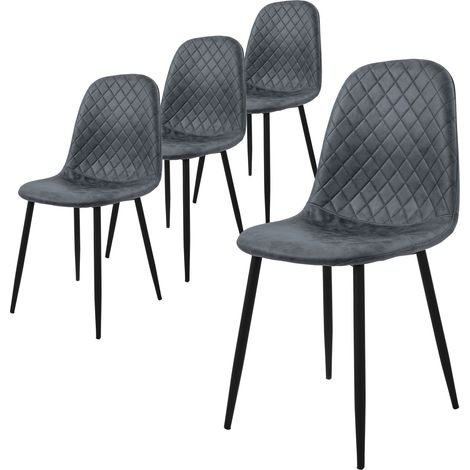 ML-Design Set di 4 Sedie per Sala da Pranzo Rivestimento in Ecopelle Antracite Poltroncine da Cucina con Schienale e Gambe in Metallo Seduta Ergonomica Sedia per Soggiorno Salotto