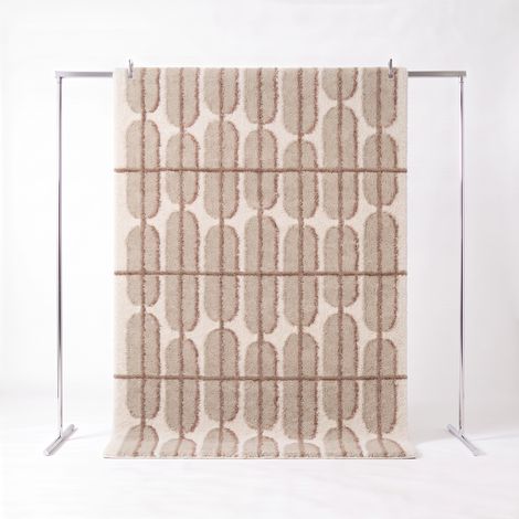 Tapis intérieur motif graphique beige. crème et rose - Ocea 120 x 170 cm