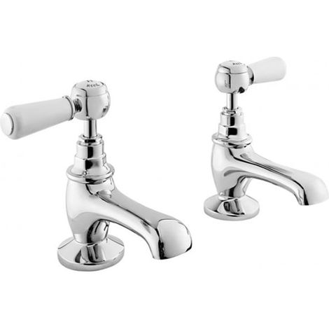 Old London Topaz White Lever Chrome Basin Taps with Hex Collar - BC301HL (1/3)