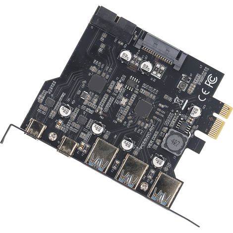 Carte PCIe vers USB 3.2 Gen 1, 5 Gbit/s, 3 ports de type A, 2 ports de type C, 5 ports, extension PCI Express pour Windows et Linux. (1/5)