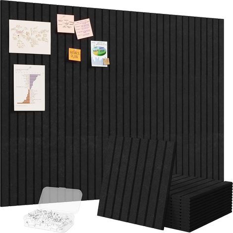 Tableau en Feutre Adhésif Décoratif Haut de Gamme, Lot de 12 Panneaux-120x90 cm, Idéal pour Afficher Notes et Photos au Bureau ou à la Maison, 50 Punaises Incluses, Alternative au Liège, Noir (1/5)