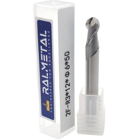 Fresa esférica para aluminio, VHM, Fi6 R3 x 50 mm, 45 HRC (1/3)