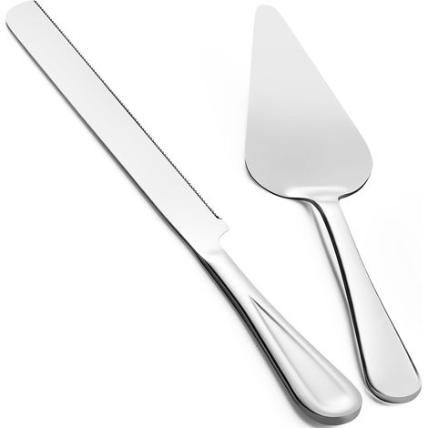 Ensemble de découpe de gâteaux haut de gamme de 28 cm (11 pouces) - Argenté - Design dentelé - Convient pour les gâteaux de mariage, les pâtisseries et les desserts (1/5)