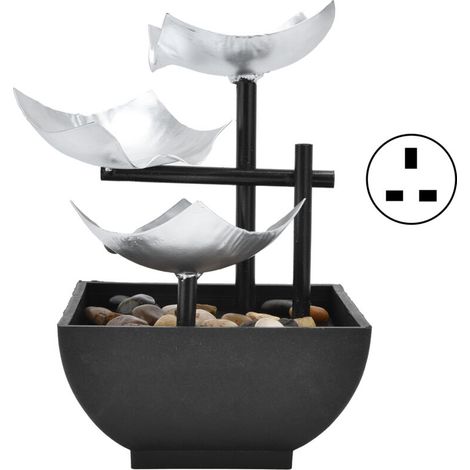 Indoor 3 Tier Relaxing Tabletop Fountain Flowing Water Ornament for Home Office Craft DecorationUK Plug AC220-240V