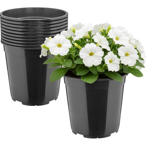 Garronda Pot de Fleur Rond Haut Plastique Ø20 x 19 cm (4L) - Lot 10 Godets Semis Pot Culture Profond Drainage Résistants Intempéries pour Plantes Pépinière Jardin Serre Intérieur Extérieur GD-0203