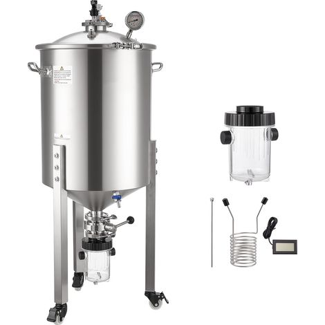 Fermenteur conique en acier inoxydable 60 L pour bière et vin, cuve de brassage maison avec couvercle, thermomètre et roulettes (1/5)