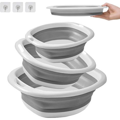 Lavabo plegable de 3 piezas, cubo plegable, bandeja de lavado, fregadero plegable de limpieza de lavabo retráctil, cuenco plegable, cubo doméstico multifunción para baño, vajilla, cocina, camping (3 t (1/5)