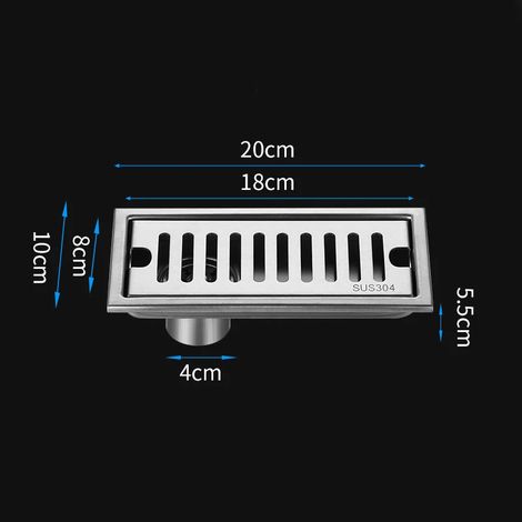 (10x20cm Side)Bathroom Silver Shower 10cm Wide Floor Drain Sus 304 Stainless Steel Large Displacement Deodorant Anti-rust Floor Drain (1/4)