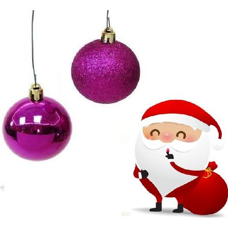 ADDOBBI PER ALBERO DI NATALE PALLINE FUCSIA 8 CM GLITTER LUCIDE - 24 Palline - Tipologia: 24 Palline