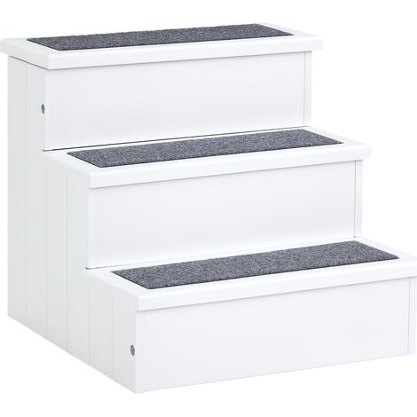 Escalier pour chien, 3 marches, 38 cm de hauteur, escalier pour animaux de petite et moyenne taille, escalier pour chat, rampe pour chien, aide à l'accès au lit, canapé, fauteuil et voiture, blanc