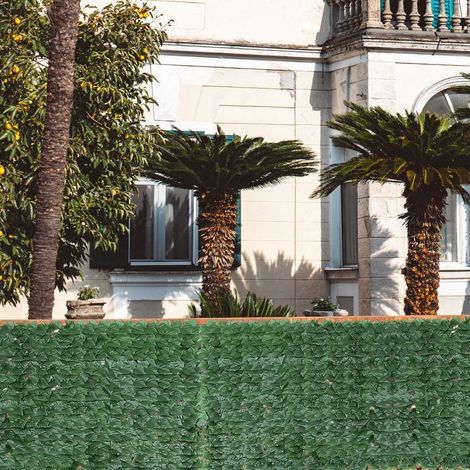 Haie Artificiel Brise 3 x 1m Clôture en Lierre Protection UV feuilles en soie Brise vue Décoratif Vert Foncé Balcon/Jardin/Terrasse