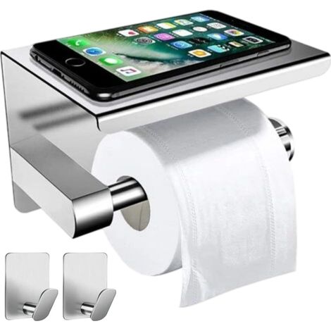 Porte-papier toilette,Crochets pour Serviettes et Peignoirs, mural acier inoxydable 304 brossé – Montage sans perçage – 3pcs Étagère intégrée pour accessoires – Argent 13.7x10x10cm (1/5)