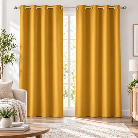 Rideau obscurcissant à œillets 135 x 240 cm – Lot de 2 – Uni Ocre (1/5)